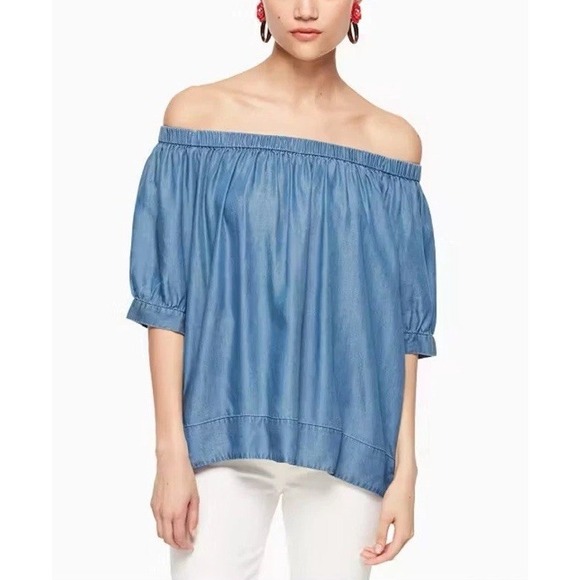 Kate Spade Chambray Off The Shoulder Top, Small, Broome Street denim blouse - Picture 15 of 16